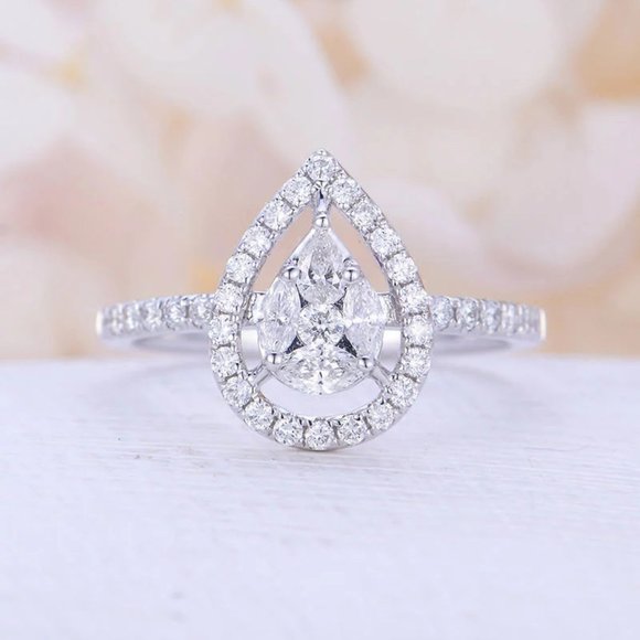 💍 Hollow Pear Gemstone Zircon Elegant Water Drop Rings for Women, EVGG1290 - Picture 3 of 6